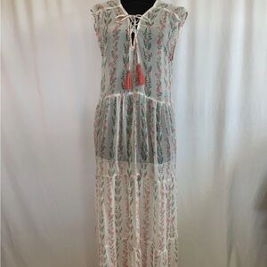 America And Beyond Semi Sheer Floral Maxi Dress - Size Small